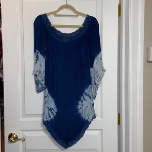 Tobi Blue tie die off the shoulder sundress